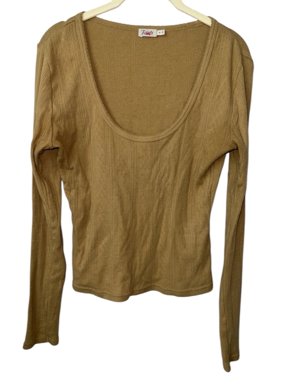 Faherty Y2K Scoop Neck Long Sleeve Top in Mustard Brown Size M